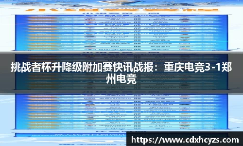 挑战者杯升降级附加赛快讯战报：重庆电竞3-1郑州电竞